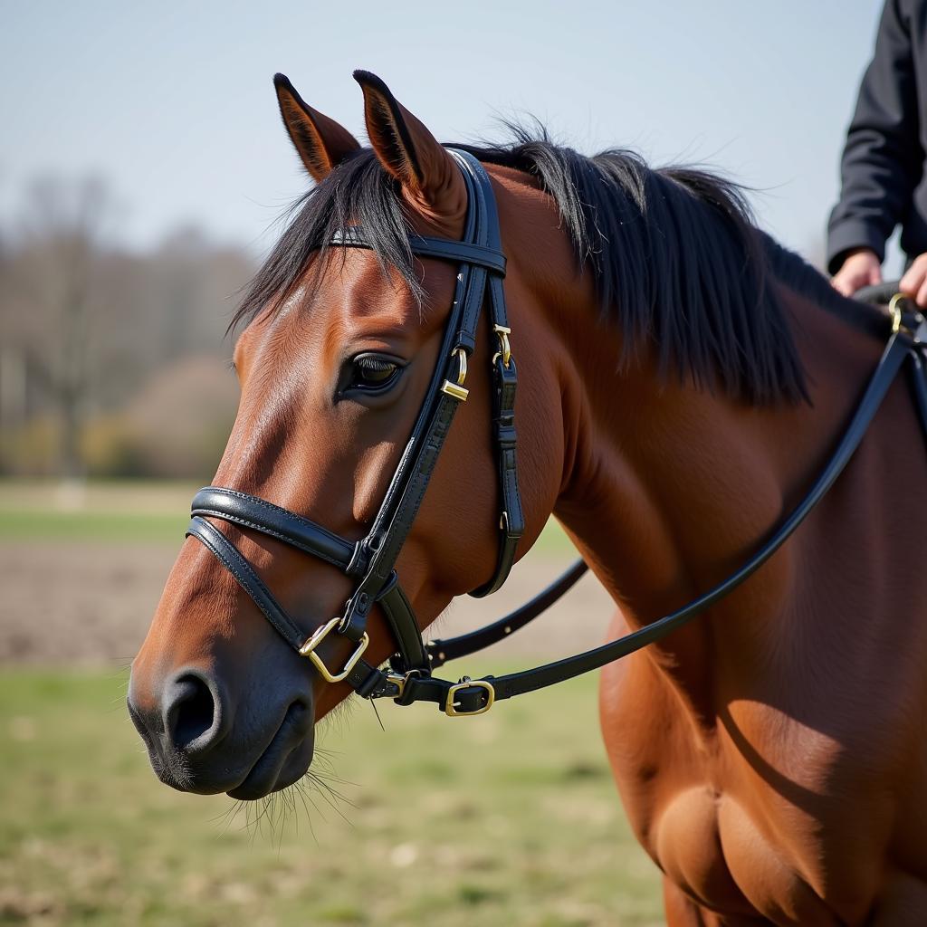 Horse Comfortably Wearing a War Bridle During Training