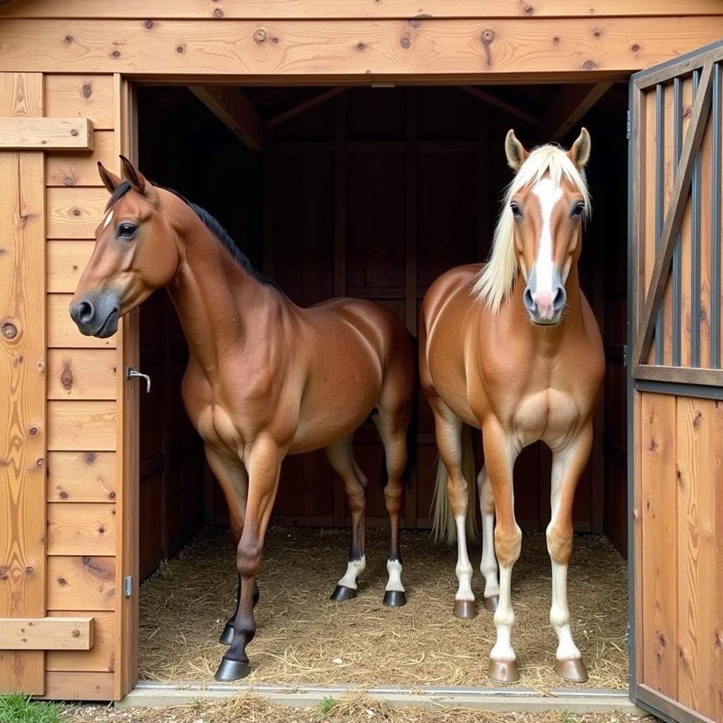 Horses in a Run-in Shed