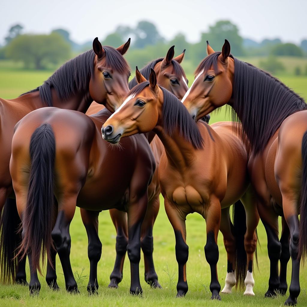 Horses Interacting in a Pasture