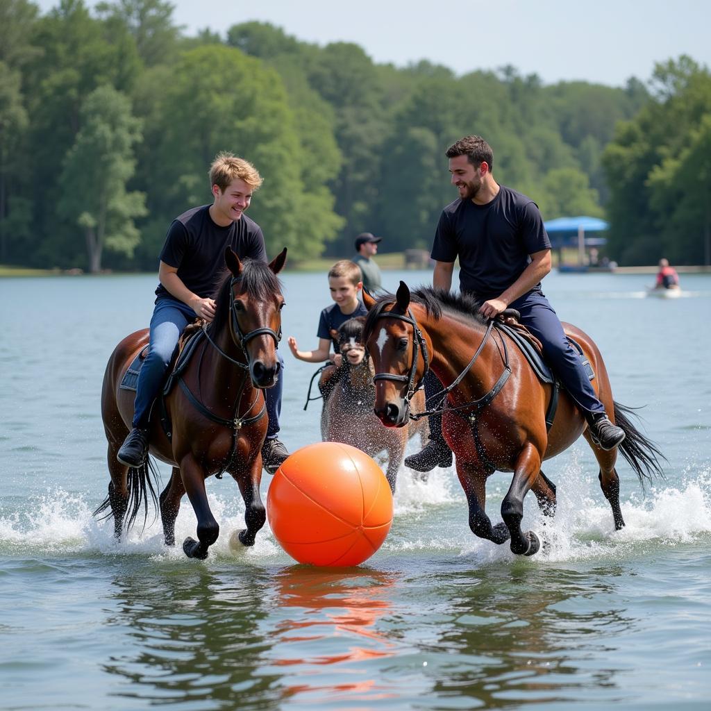 Horses Playing Water Horse Football in Teams