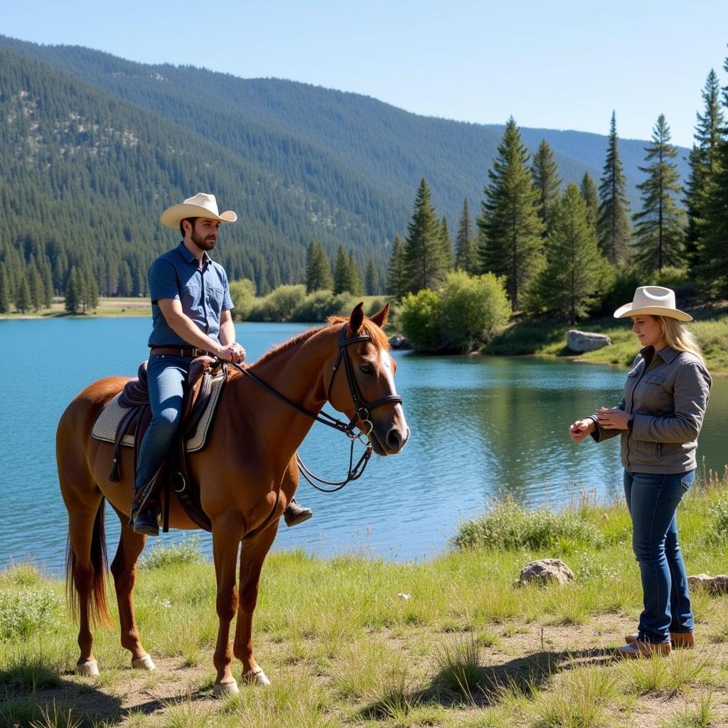 Idaho Horse Camp: Rider and Horse Near Lake