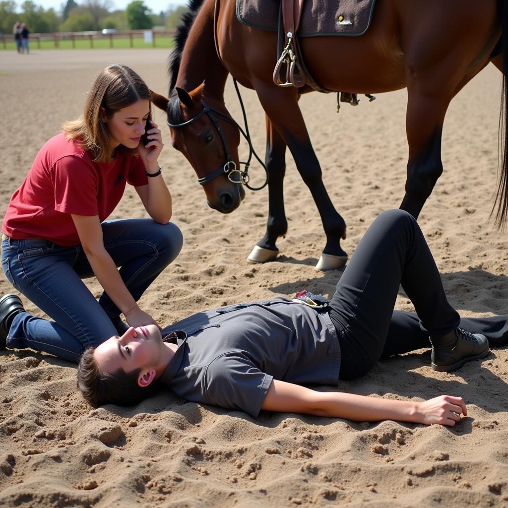 Injured Rider Waiting for Medical Assistance