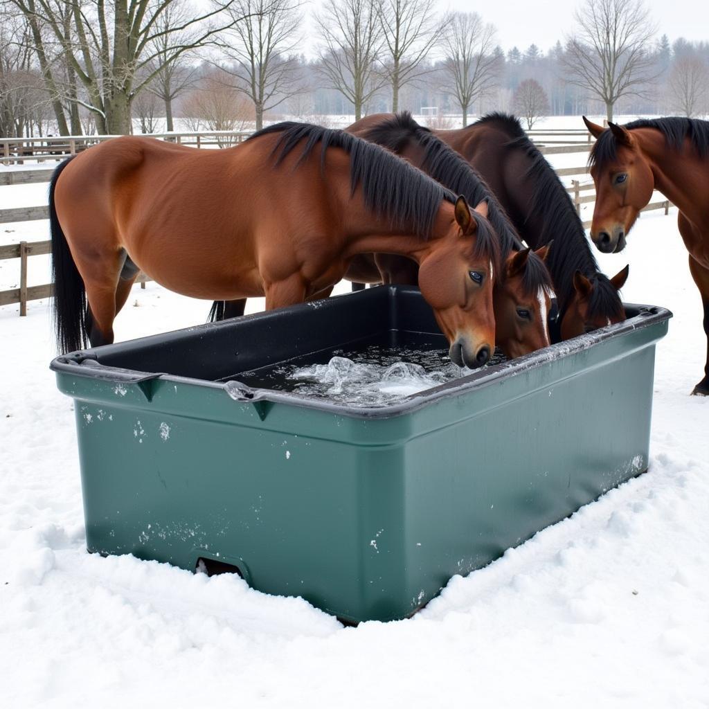 Insulated Water Trough for Horses on a Winter Farm