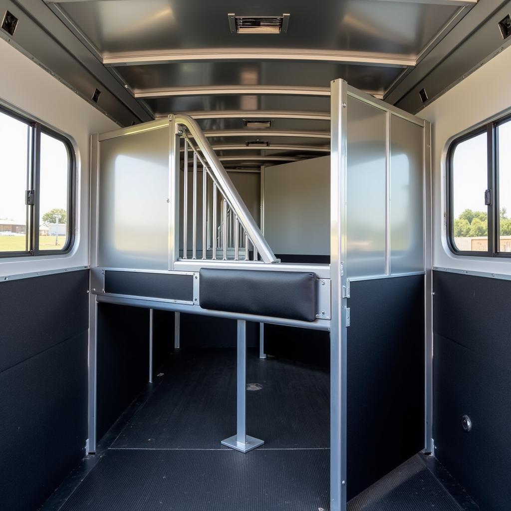 Spacious interior of a 6 horse head to head trailer