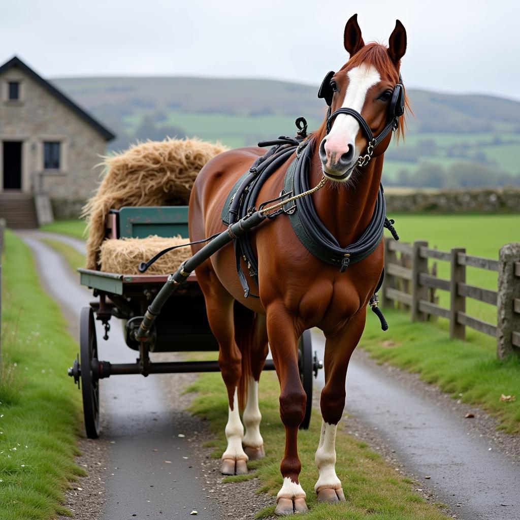 Irish Draught Horse Working on a Farm