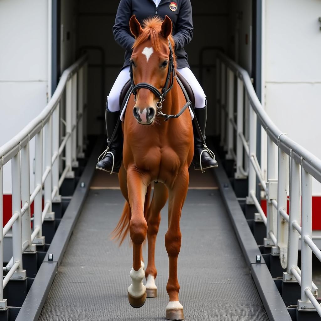 Horse using a jet deck for exercise