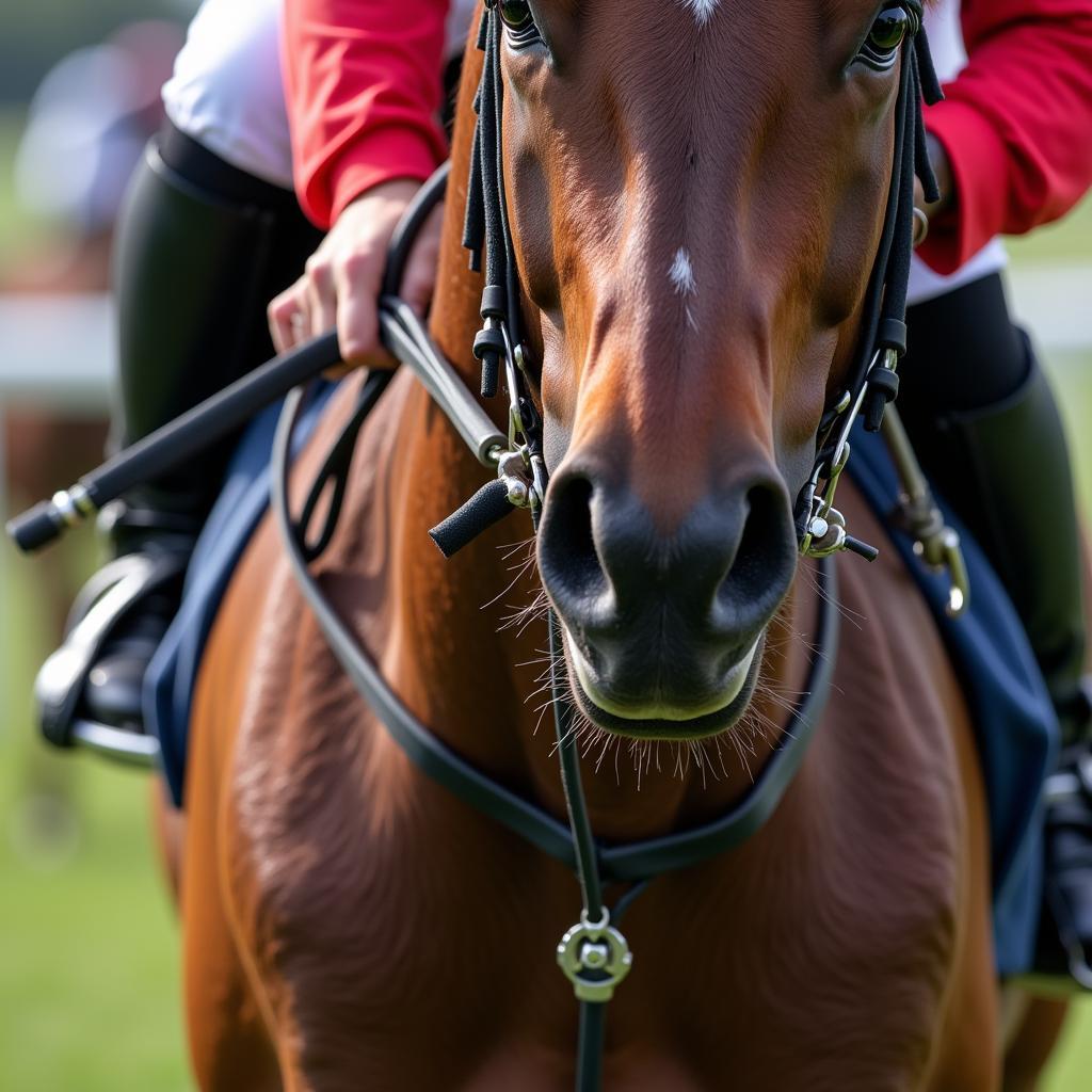 Jockey Communicating with Horse Through Bit