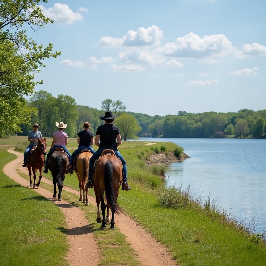 Horseback riding at Lake Eufaula, Oklahoma showcasing the scenic trails and beautiful lake views.