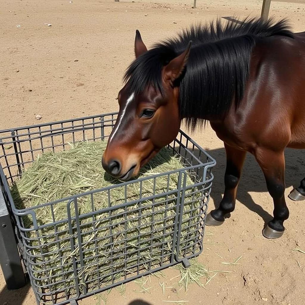 Miniature Horse Using a Slow Feeder