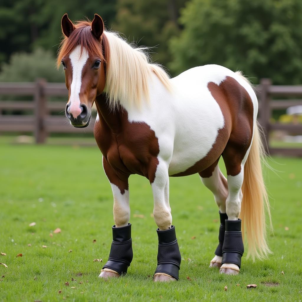 Miniature Horse Wearing Protective Hoof Boots, Not Sneakers