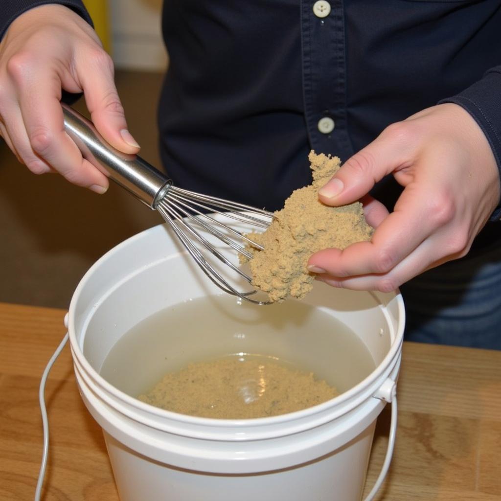 Horse Owner Mixing Slippery Elm Powder with Water