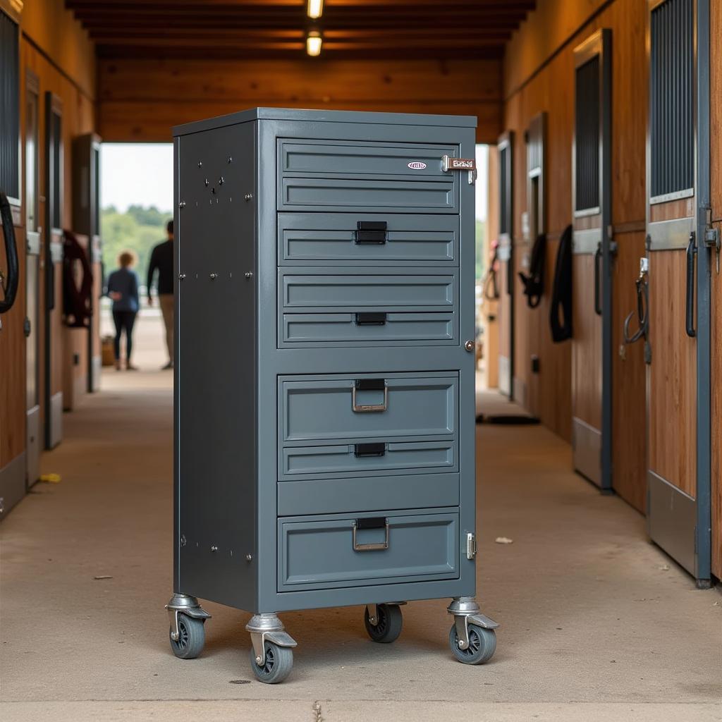 Mobile horse tack cabinet with wheels for easy movement