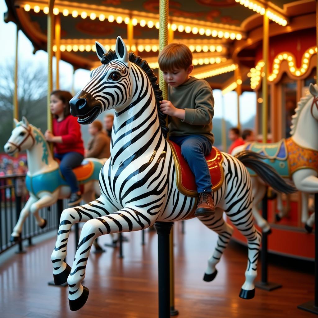 Modern Fiberglass Zebra Carousel Horse