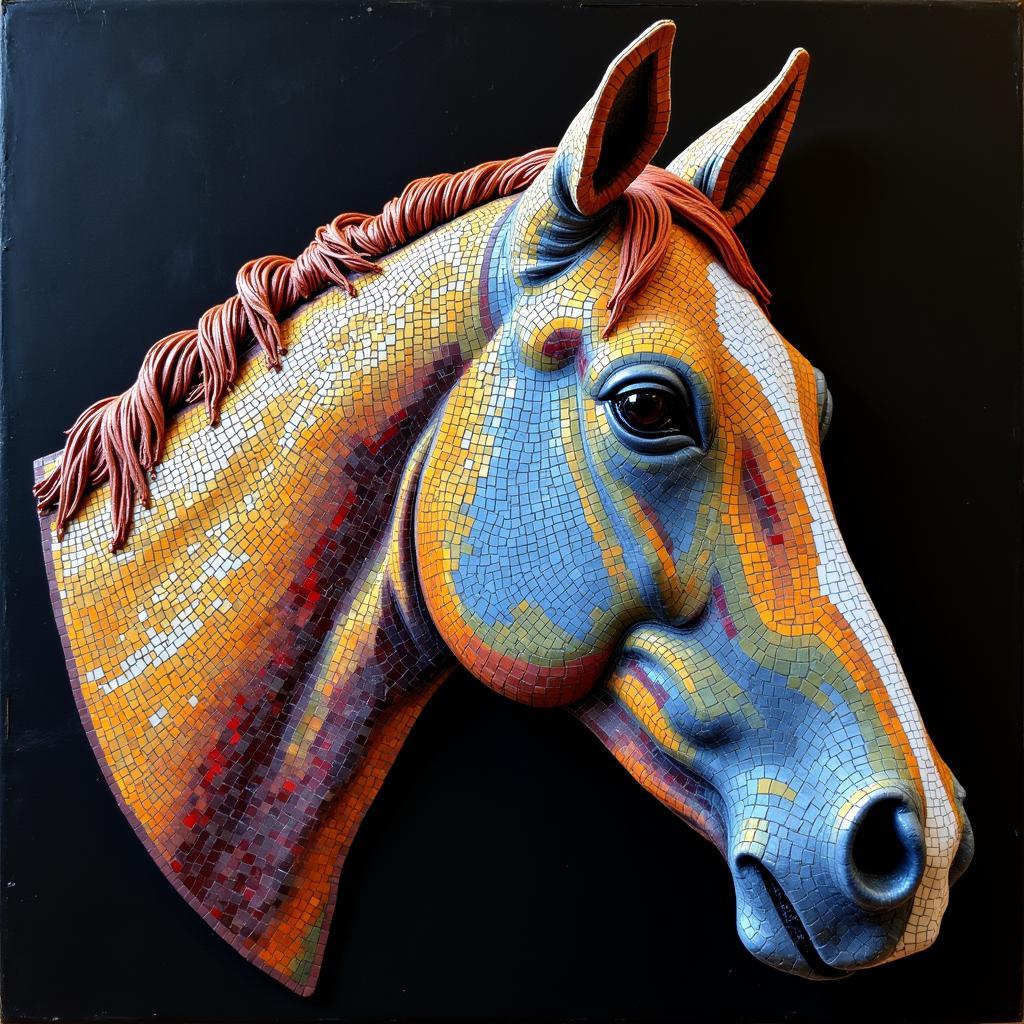 Mosaic Horse Portrait Wall Art with Intricate Details