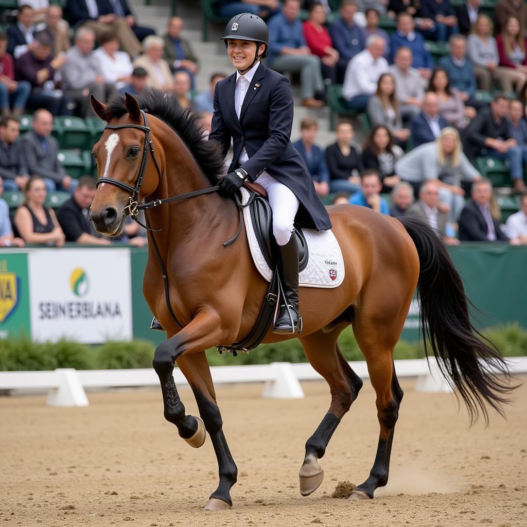 Mutton Withered Horse Competing in Show Jumping