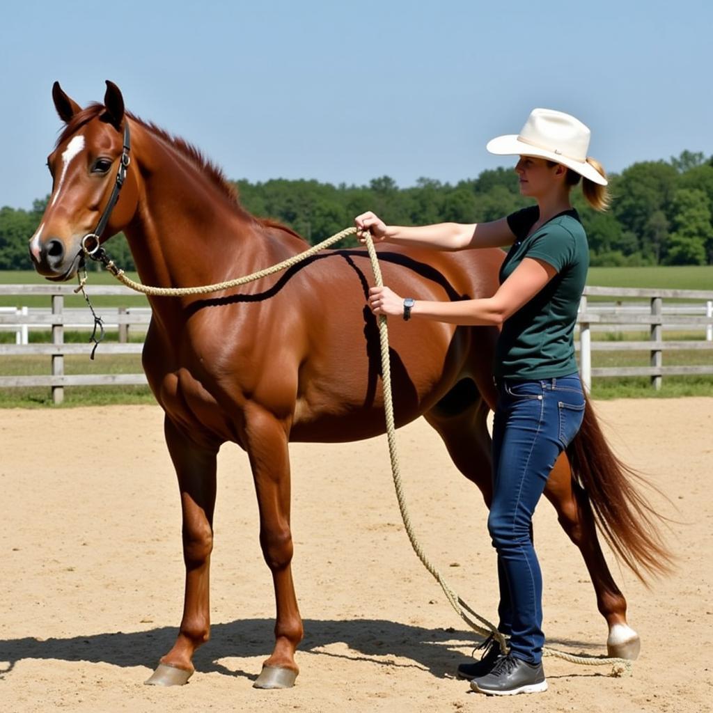 Horse Undergoing Groundwork with a Neck Rope