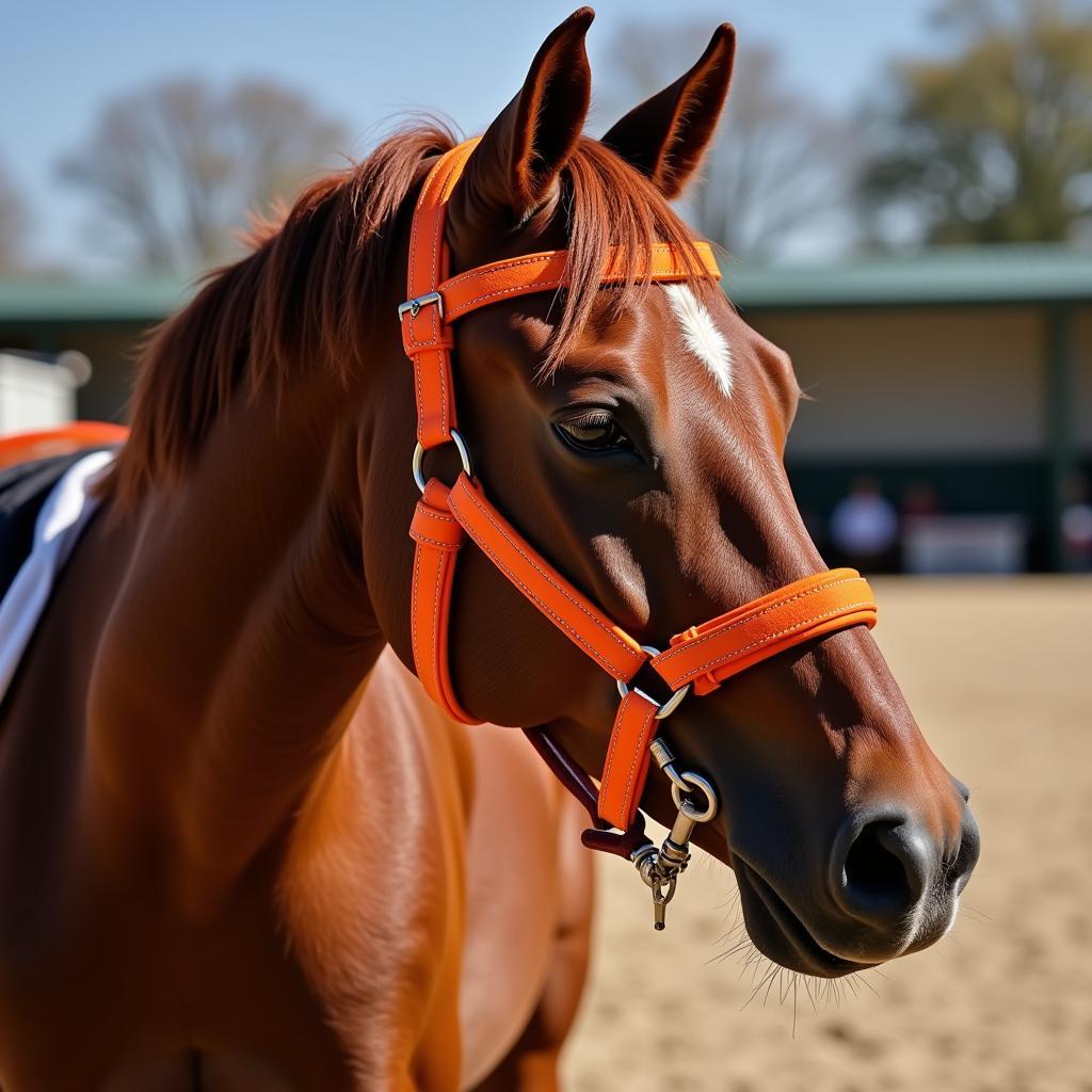 Orange Bridle on Chestnut Horse