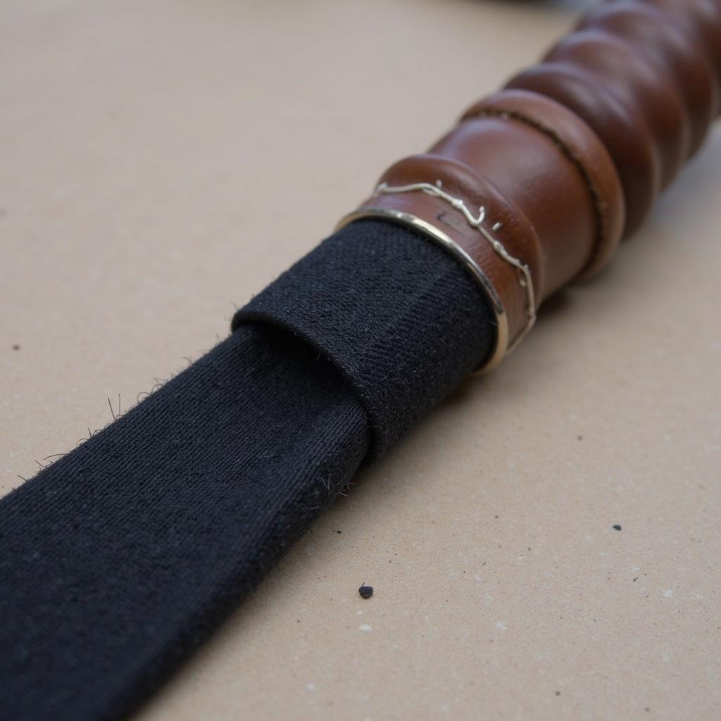 Close up of a padded race horse whip