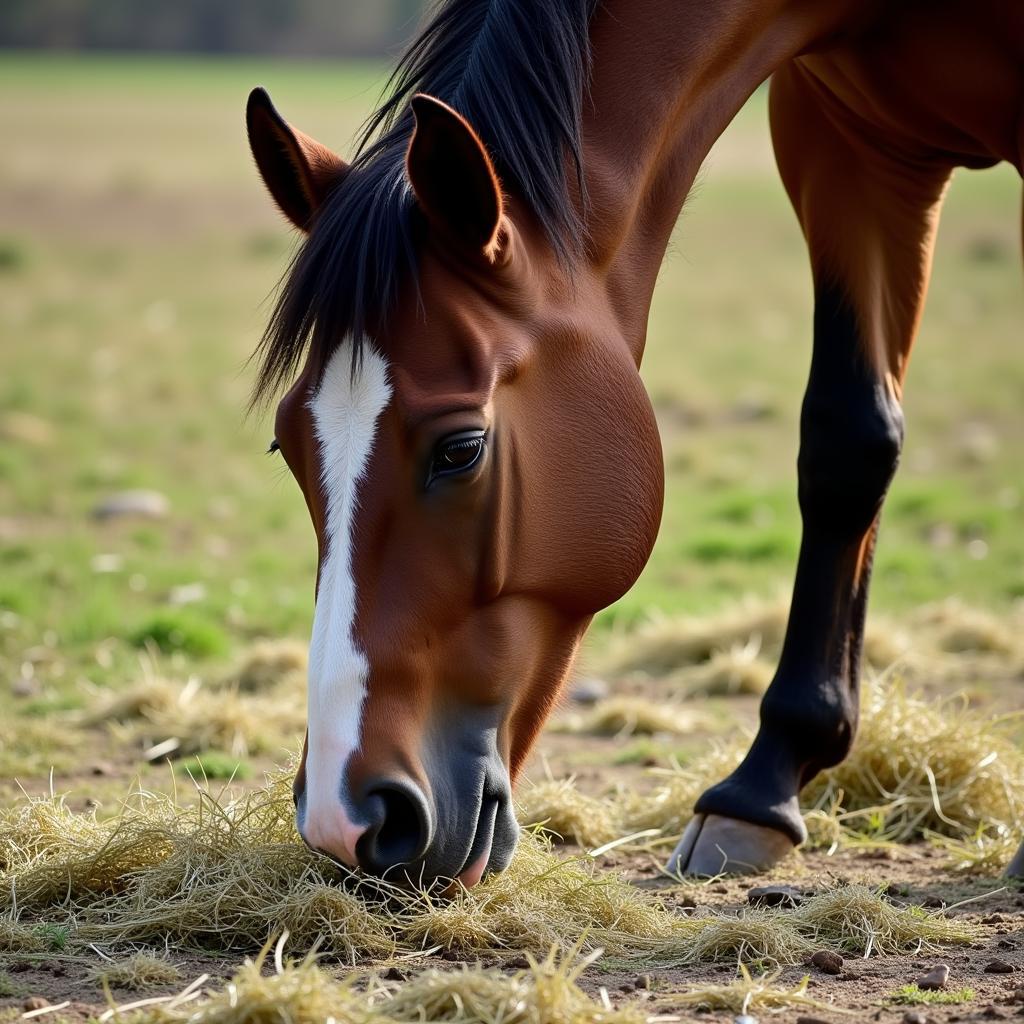 Horse with Parrot Mouth Eating