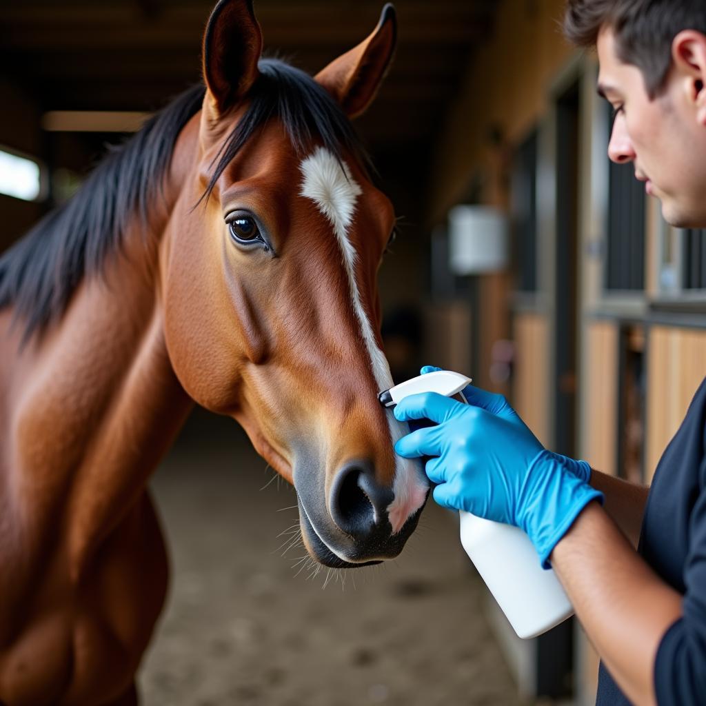 Applying Permethrin Fly Spray to a Horse