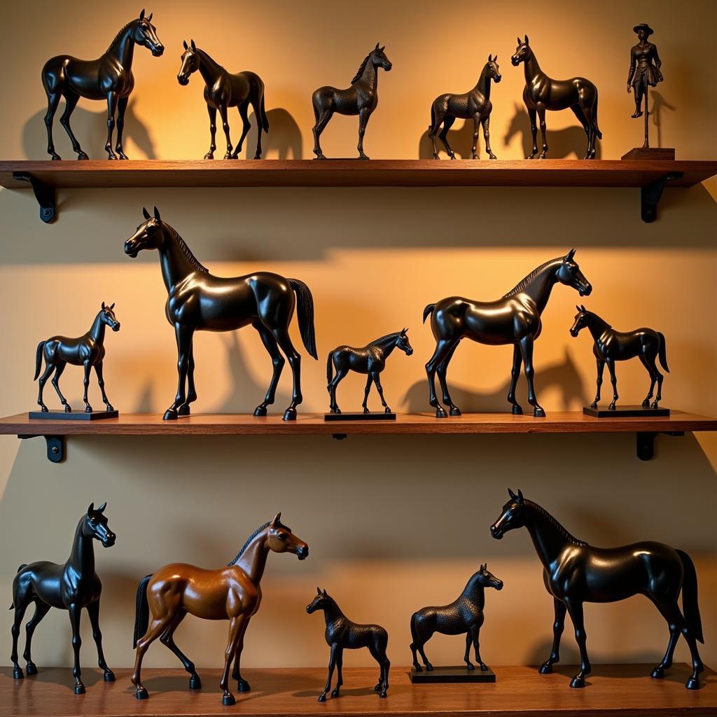 Peter Stone Horse Sculpture Collection Displayed on a Shelf