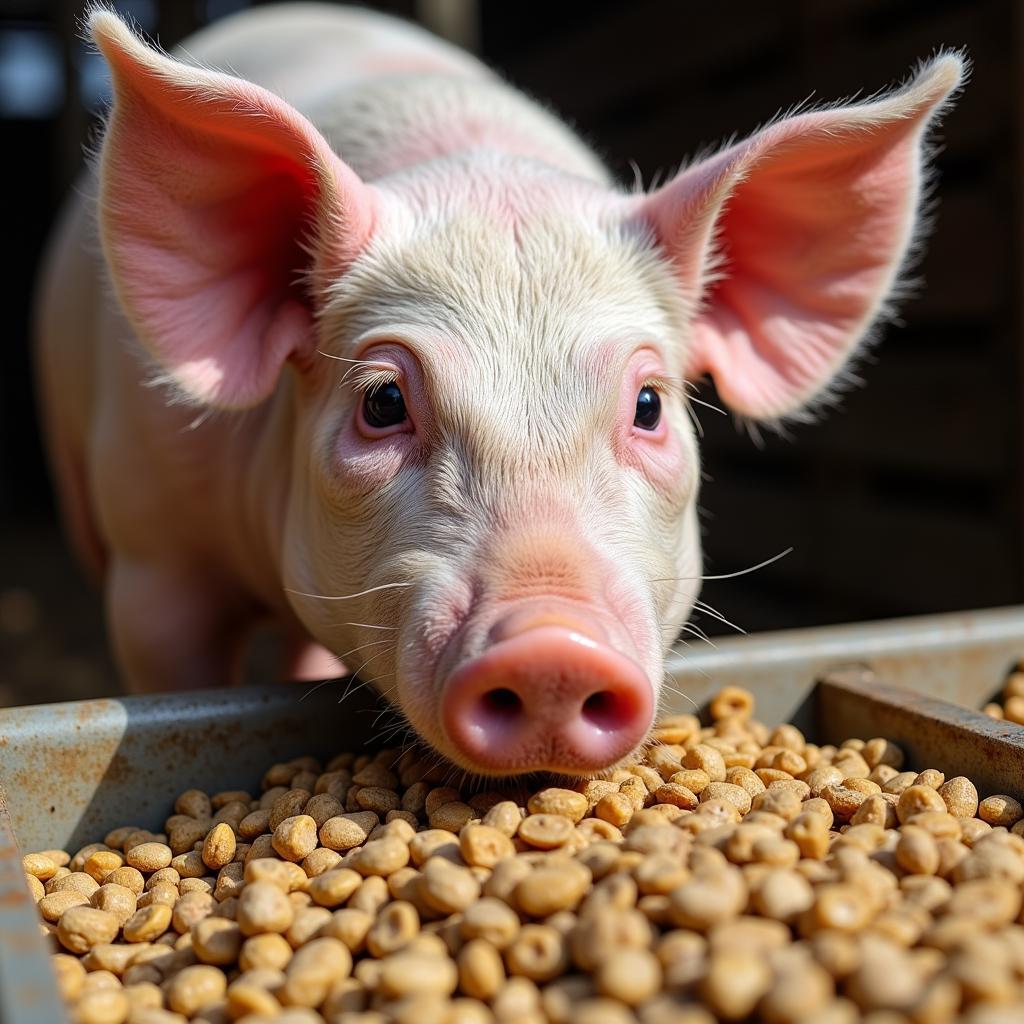 Pig eating proper pig feed