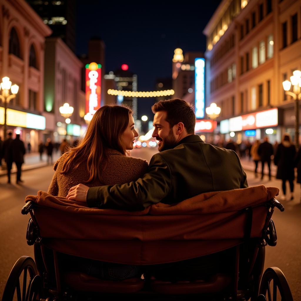 Couple enjoys a romantic horse carriage ride in Pittsburgh's Cultural District