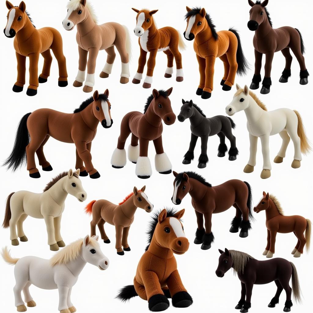 Collection of Plush Horse Toys in Various Sizes and Colors