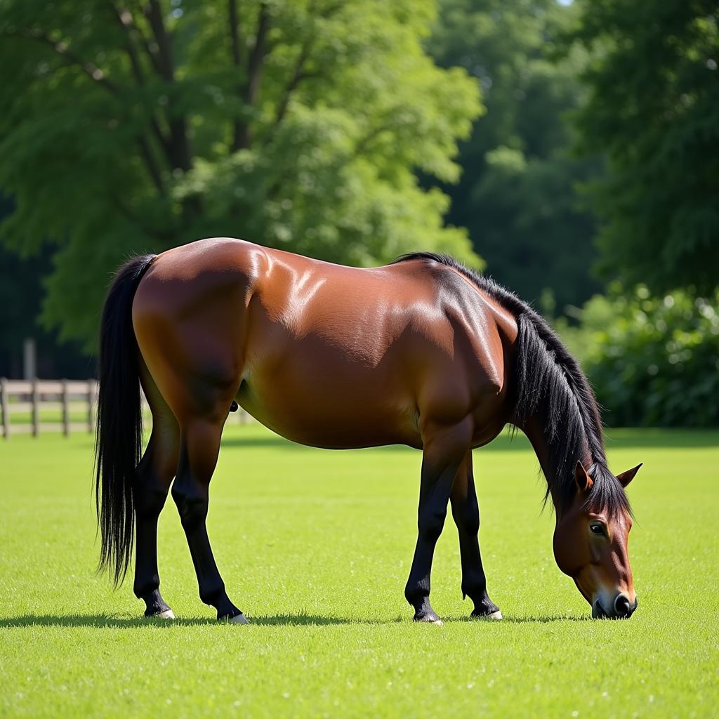 Pregnant Mare Grazing Peacefully