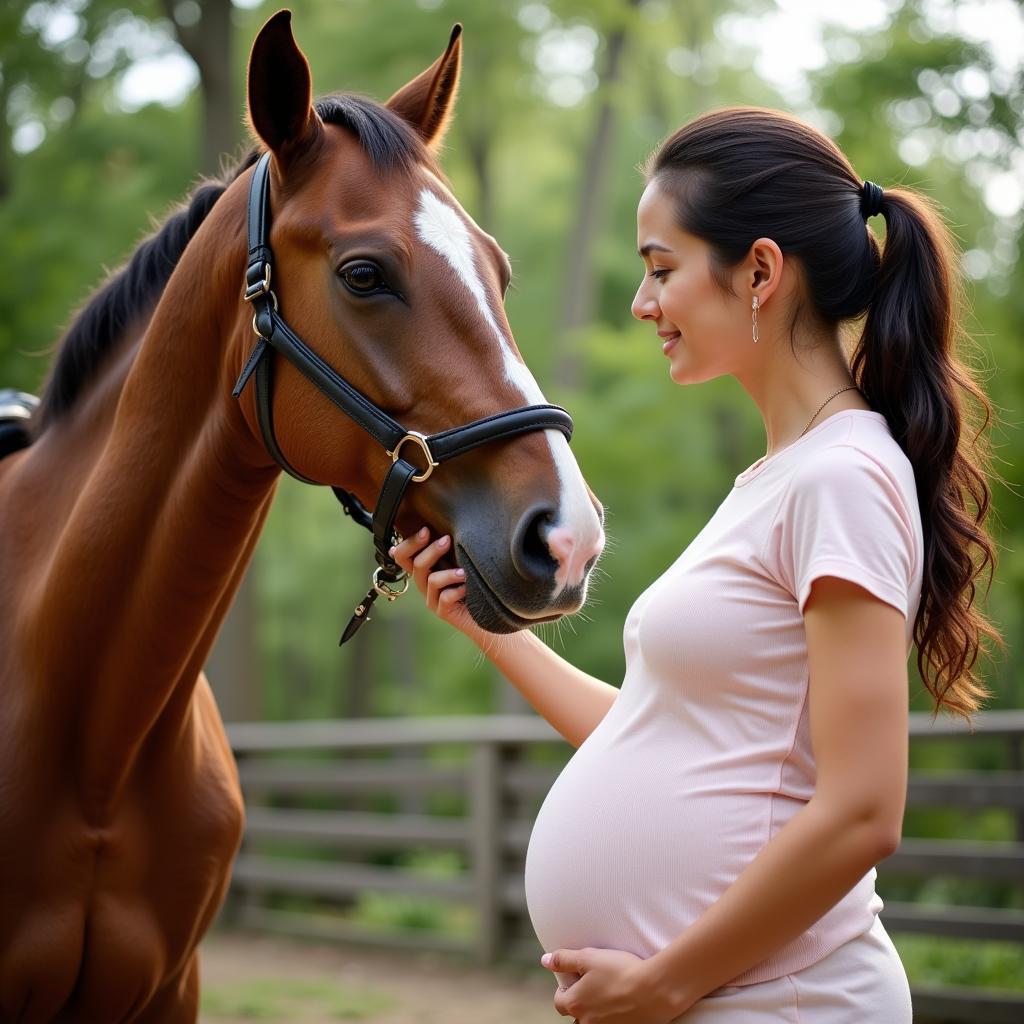 Pregnant Woman Bonding with Horse