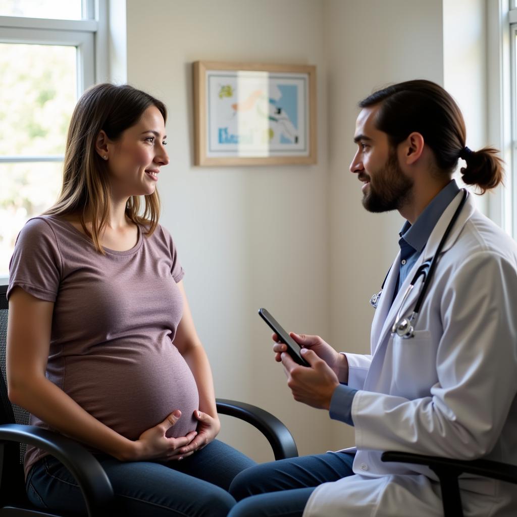 Pregnant Woman Talking to Doctor About Horse Riding