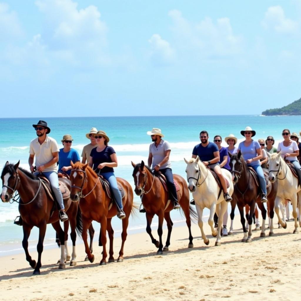 Group horseback riding on the beach in Punta Cana