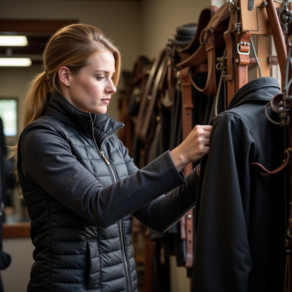 Rider trying on a horse riding vest