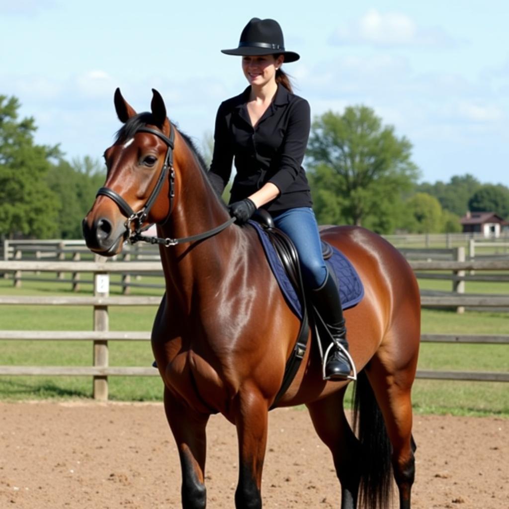 Rider Wearing a Black Horse Hat in a Paddock