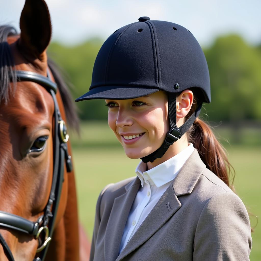 Rider Wearing a Horse Helmet Visor