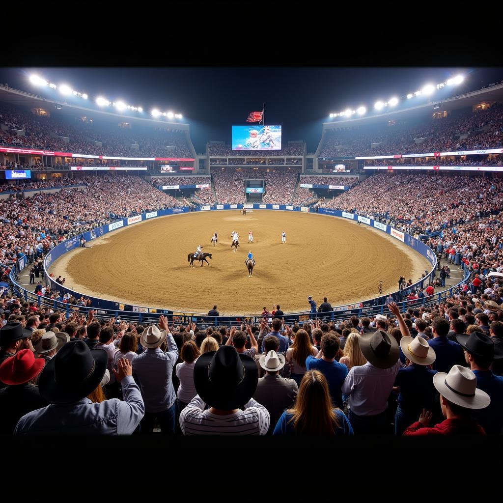 Excited crowd cheering at a rodeo