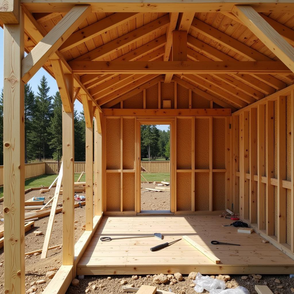 Construction of a wooden run-in shed