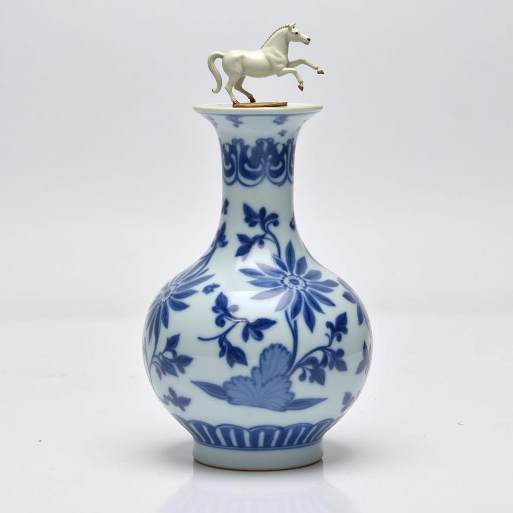 Gzhel Style Russian Vase with Horse Magnet