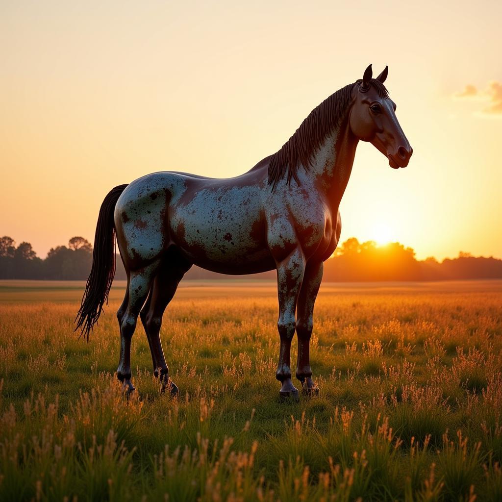 Rustic Metal Horse Sculpture in a Field