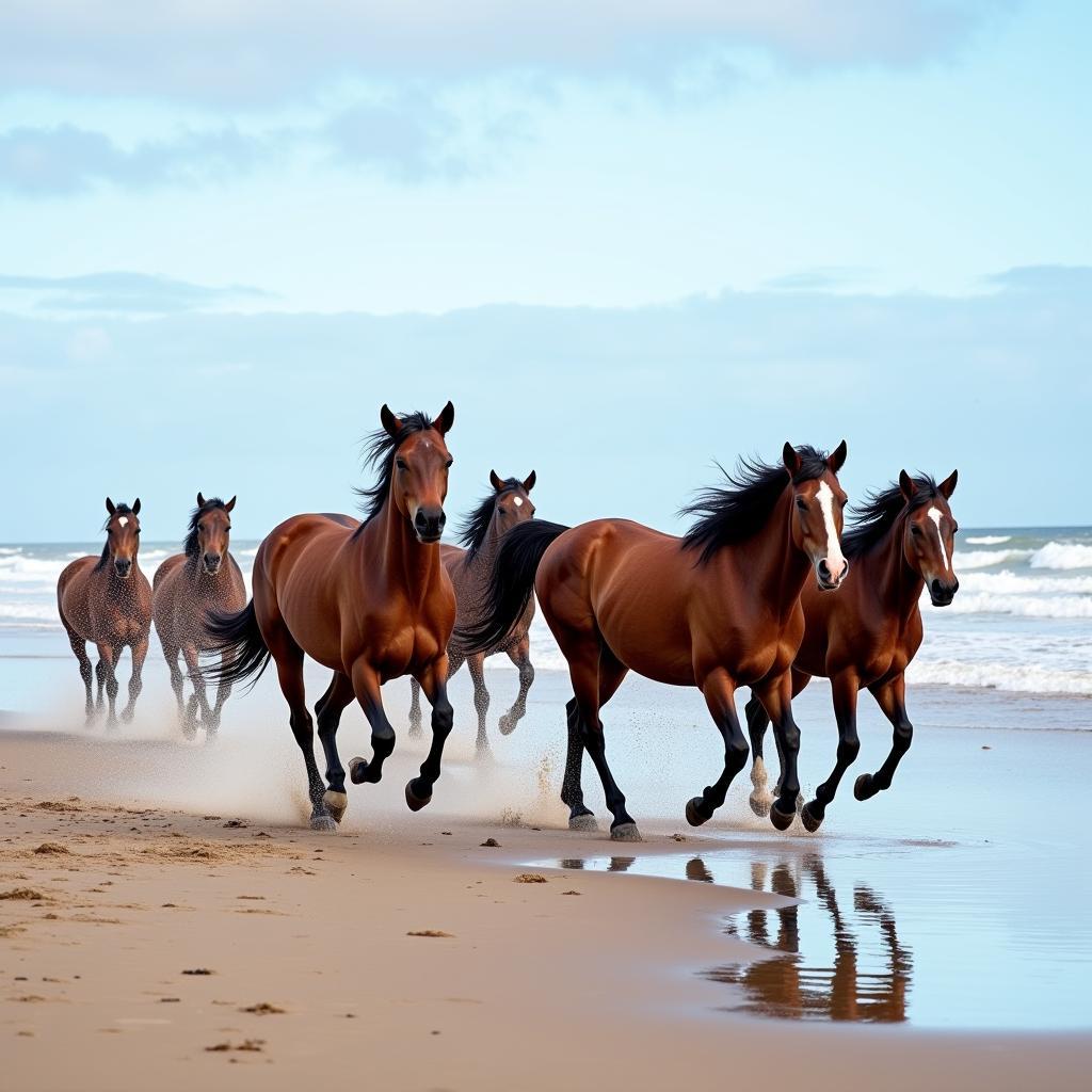 Sable Island Horses Running on the Beach