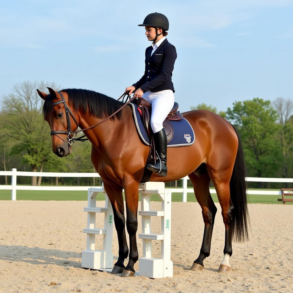 Demonstrating the Safe Use of a Four Step Horse Mounting Block with Correct Mounting Technique