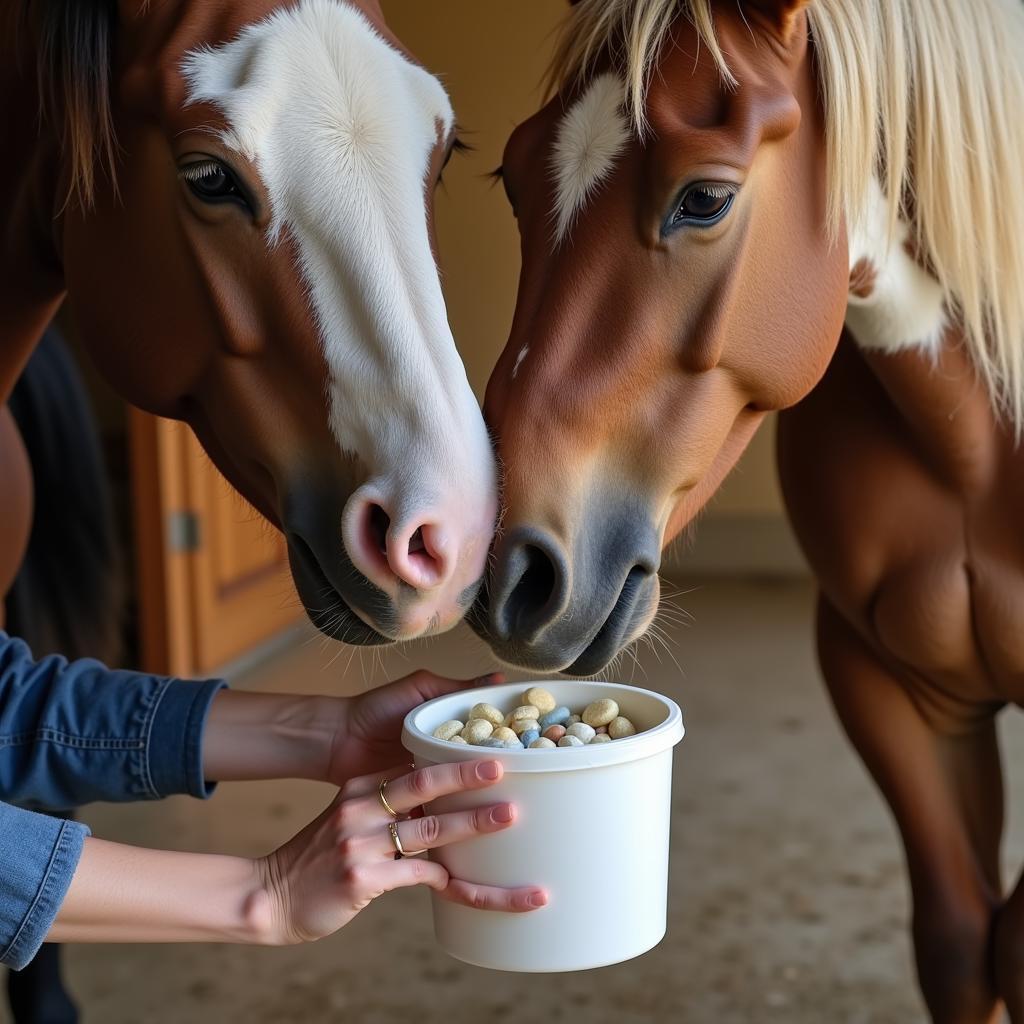 Senior Horse Receiving its Daily Dose of Supplements