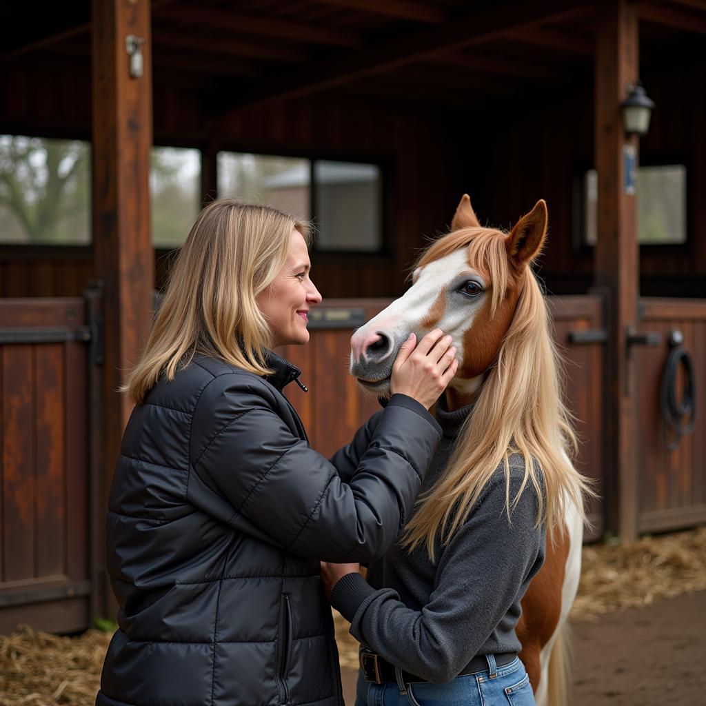 Senior Horse with Owner in Barn