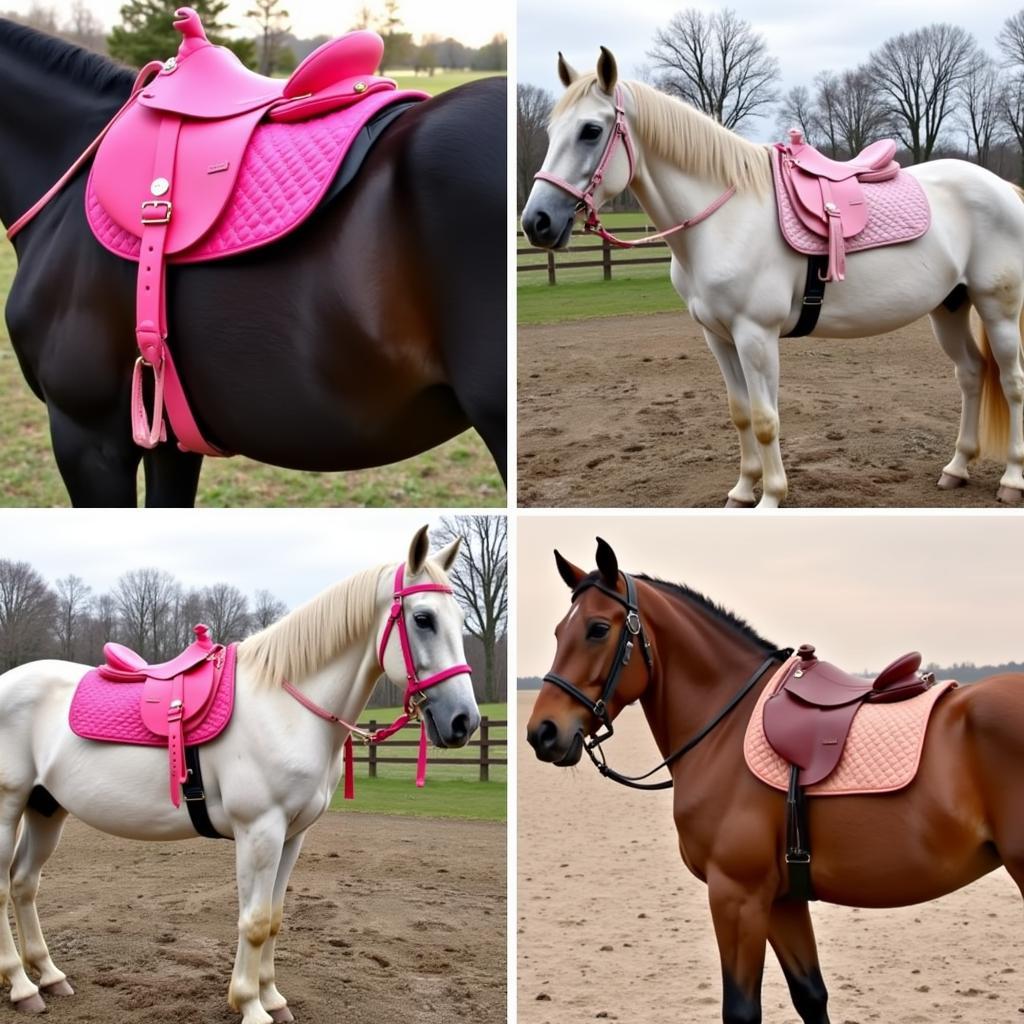 Various Shades of Pink Horse Saddles