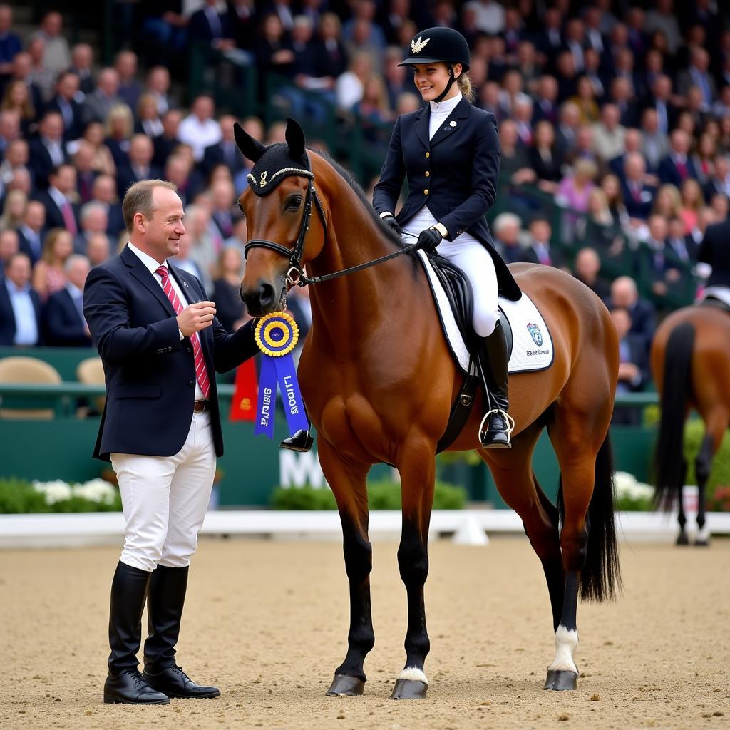 Show horse winning prize money at a competition