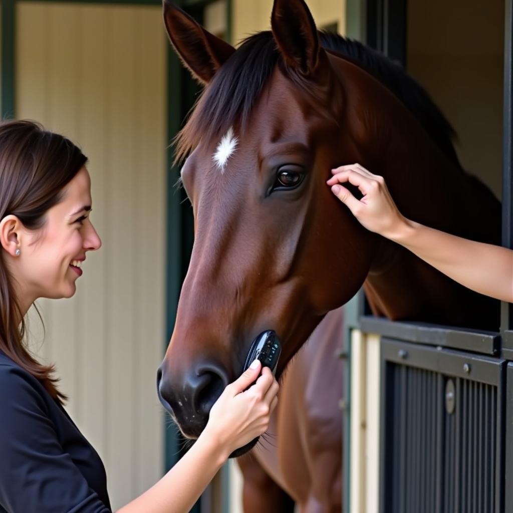 Horse Grooming with Soft Brush