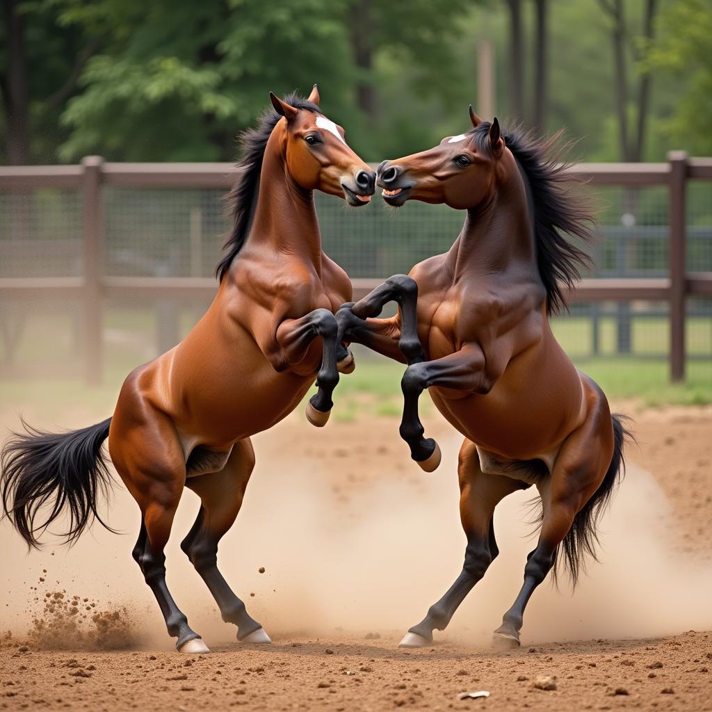 Stallions Engaged in Physical Contact