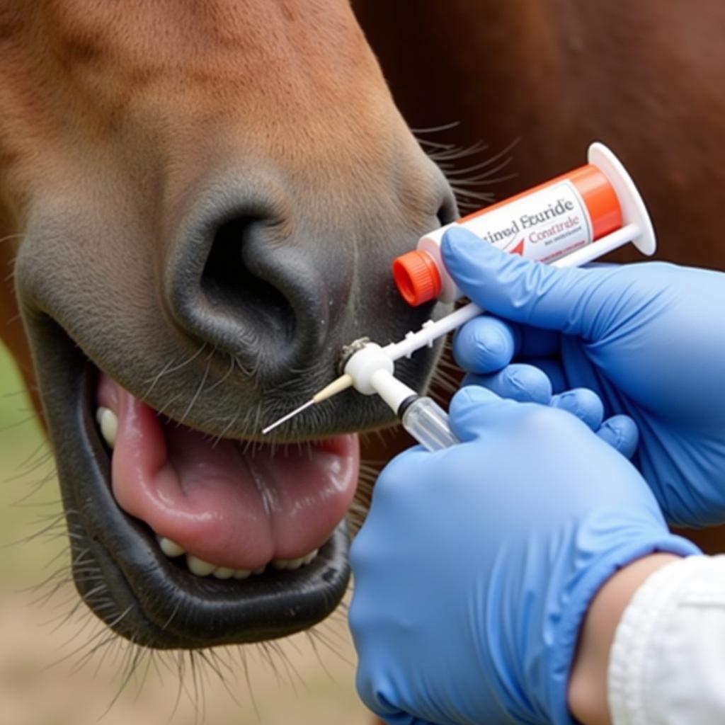 Administering Strongid Paste to a Horse