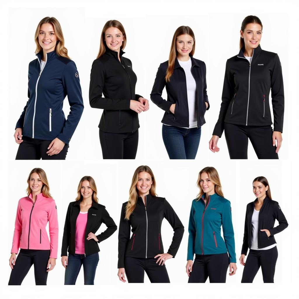 Stylish and functional horse riding jackets for women showcasing different designs and color options.