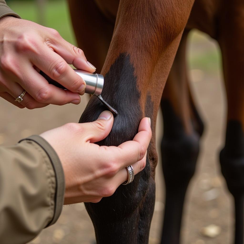 Applying Swat Horse Ointment to a Horse's Legs